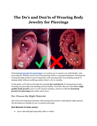 The Do’s and Don’ts of Wearing Body Jewelry for Piercings