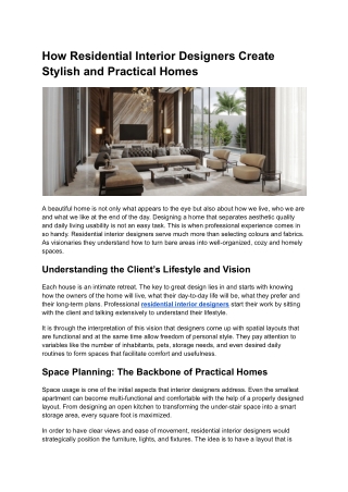 How Residential Interior Designers Create Stylish and Practical Homes