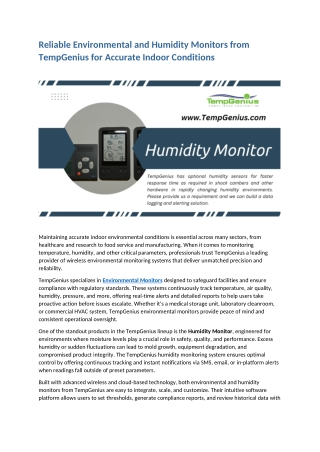 Reliable Environmental and Humidity Monitors from TempGenius for Accurate Indoor Conditions