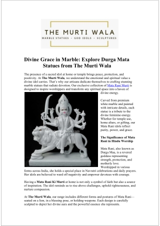 Buy now Mata Rani Murti from The Murti Wala exquisite marble idols