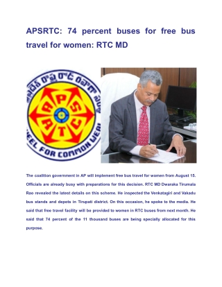 APSRTC_ 74 percent buses for free bus travel for women_ RTC MD
