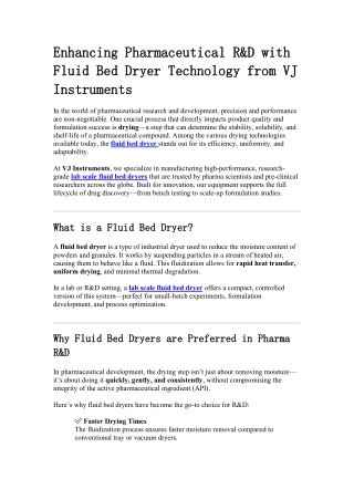 Enhancing Pharmaceutical R&D with Fluid Bed Dryer Technology from VJ Instruments