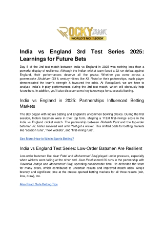 India vs England 3rd Test Series 2025_ Learnings for Future Bets