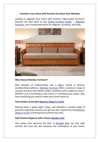 Transform Your Home with Premium Furniture from Nilambur