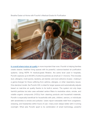 Breathe Easier at Home with PuroAir’s Medical-Grade Air Purification