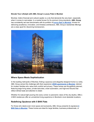 Elevate Your Lifestyle with ABIL Group’s Luxury Flats in Mumbai