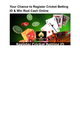 Your Chance to Register Cricket Betting ID & Win Real Cash Online