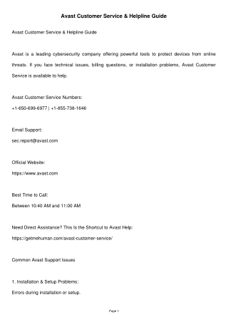 Avast Customer Service – Fix Antivirus Problems Quickly