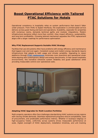 Boost Operational Efficiency with Tailored PTAC Solutions for Hotels