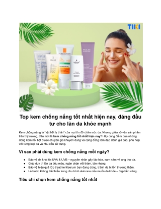 Kem chống nắng tốt nhất hiện nay