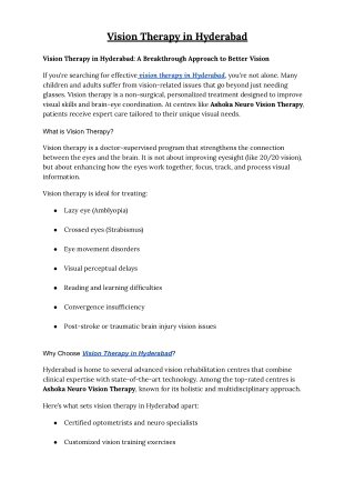 Vision Therapy in Hyderabad