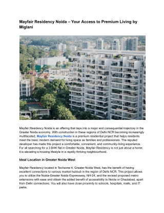 Mayfair Residency Noida – Your Access to Premium Living by Miglani
