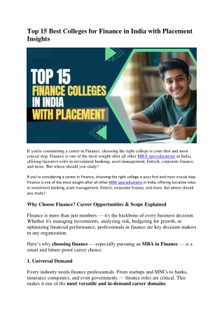 Top 15 Best Colleges for Finance in India with Placement Insights
