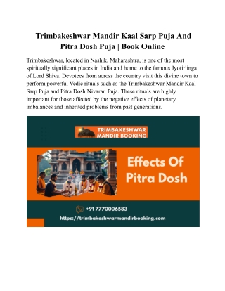 Trimbakeshwar Mandir Kaal Sarp Puja And Pitra Dosh Puja|Book Online