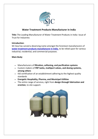 Water Treatment Products Manufacturer in India1