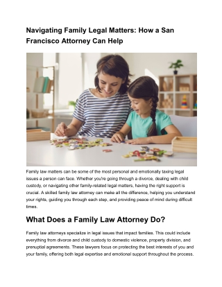Navigating Family Legal Matters: How a San Francisco Attorney Can Help