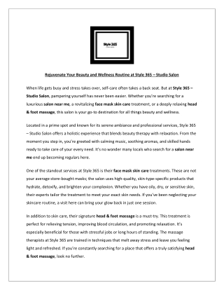 Rejuvenate Your Beauty and Wellness Routine at Style 365 – Studio Salon