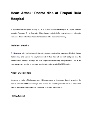 Heart Attack_ Doctor dies at Tirupati Ruia Hospital