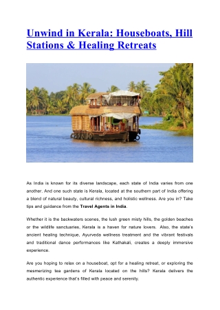 Unwind in Kerala: Houseboats, Hill Stations & Healing Retreats