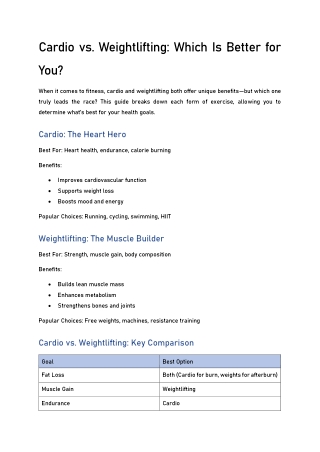Cardio vs. Weightlifting: What’s Better for Your Body?