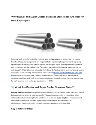 Why Duplex and Super Duplex Stainless Steel Tubes Are Ideal for Heat Exchangers