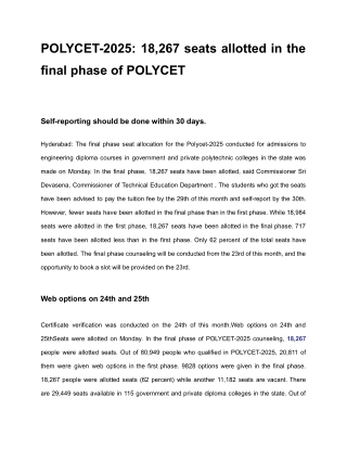 POLYCET-2025_ 18,267 seats allotted in the final phase of POLYCET