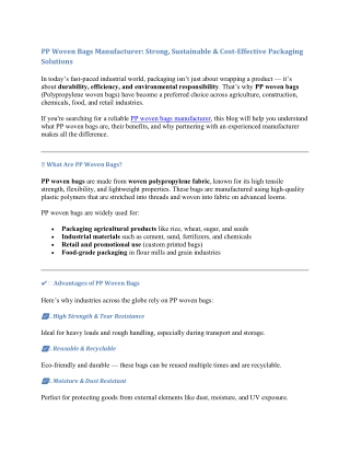 PP Woven Bags Manufacturer: Strong, Sustainable & Cost-Effective Packaging Solut