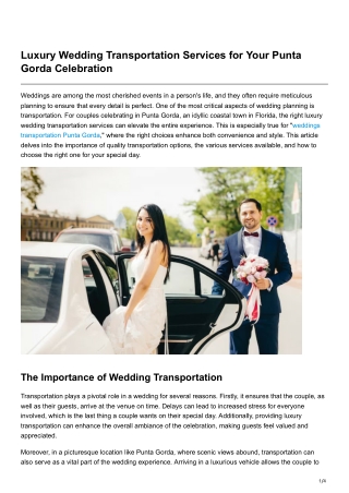 Luxury Wedding Transportation Services for Your Punta Gorda Celebration