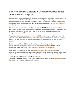 Best Real Estate Developers in Coimbatore for Residential and Commercial Projects