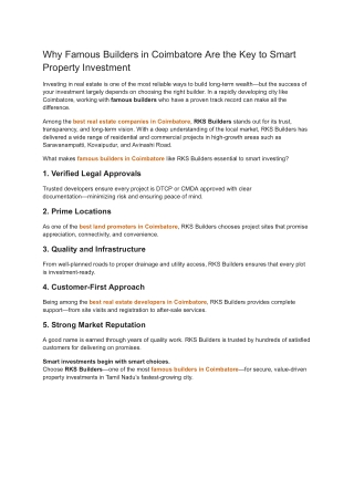 Why Famous Builders in Coimbatore Are the Key to Smart Property Investment