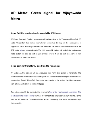 AP Metro_ Green signal for Vijayawada Metro