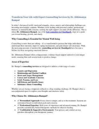 Transform Your Life with Expert Counselling Services