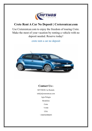 Crete Rent A Car No Deposit | Creterentcar.com