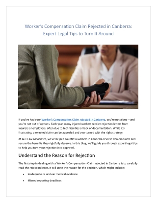 Worker’s Compensation Claim Rejected Canberra: Know Your Legal Rights Today