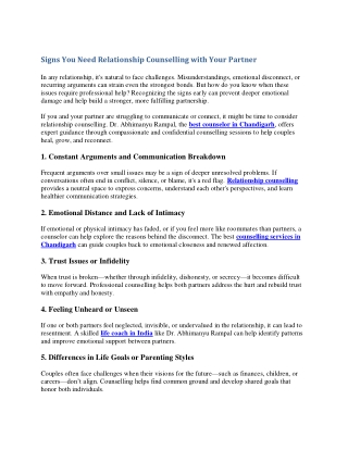 Signs You Need Relationship Counselling with Your Partner