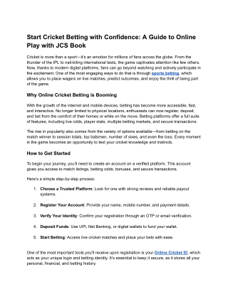 Start Cricket Betting with Confidence: A Guide to Online Play with JCS Book