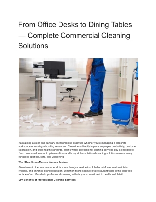 From Office Desks to Dining Tables — Complete Commercial Cleaning Solutions