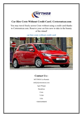 Car Hire Crete Without Credit Card | Creterentcar.com