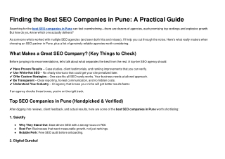 Finding the Best SEO Companies in Pune A Practical Guide