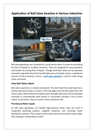 Application of Ball Valve Gearbox in Various Industries