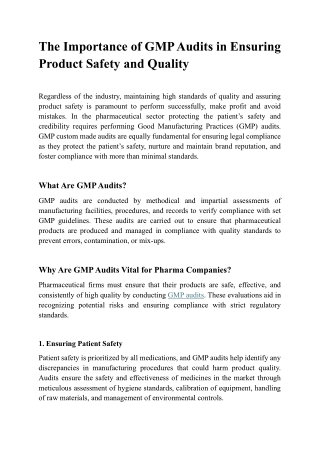 The Importance of GMP Audits in Ensuring  Product Safety and Quality