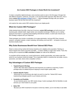 Are Custom SEO Packages in Dubai Worth the Investment