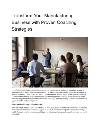 Transform Your Manufacturing Business with Proven Coaching Strategies