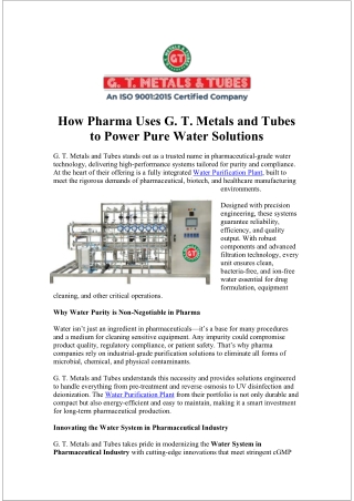 Shop Stainless Steel Heat Exchanger for Pharma | gtmetalindia.com