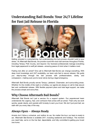 Aftermath Bail Bonds: 24/7 Trusted Bail Services Across Florida for Fast Jail