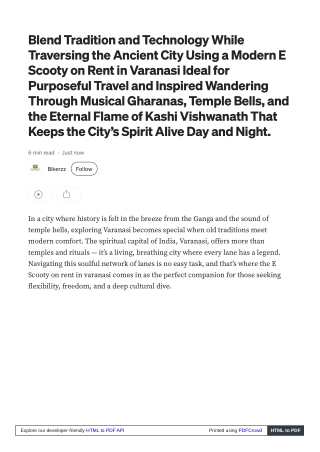 Kickstart Your Travel With E Scooty on rent in Varanasi