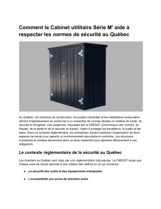 Comment le Cabinet utilitaire Série M aide à respecter les normes de sécurité au Québec