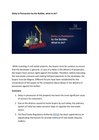 Delay in Possession by the Builder, what to do?