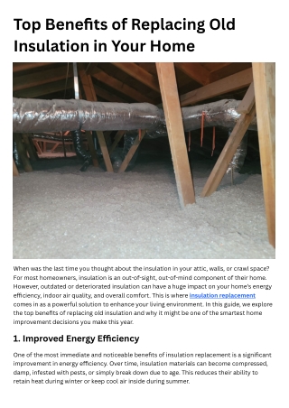 Top Benefits of Replacing Old Insulation in Your Home