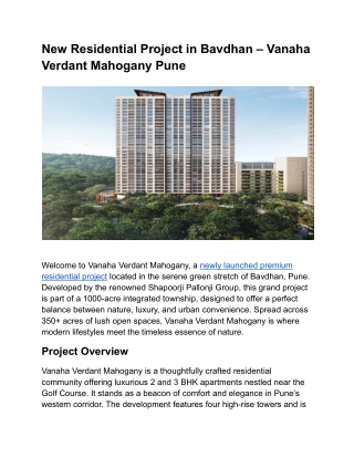 New Residential Project in Bavdhan – Vanaha Verdant Mahogany Pune